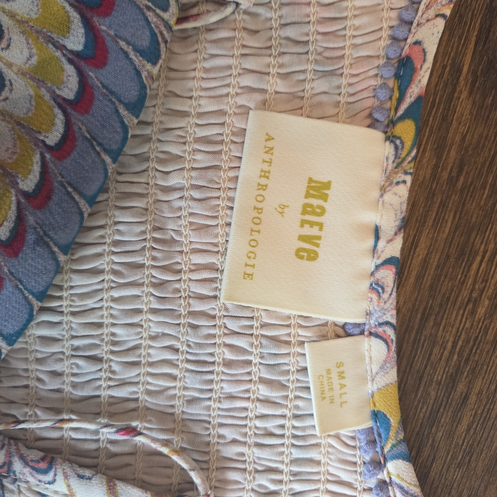 Anthropologie Multicolor Feather Print Blouse - Picture 4 of 6